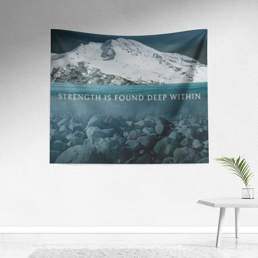 "Strength Is Found Deep Within" Mountain Lake Tapestry - Cold Plunge Gear