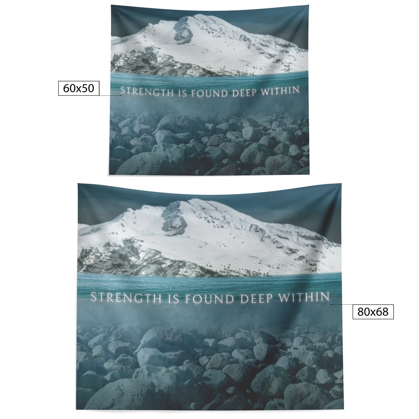 "Strength Is Found Deep Within" Mountain Lake Tapestry - Cold Plunge Gear