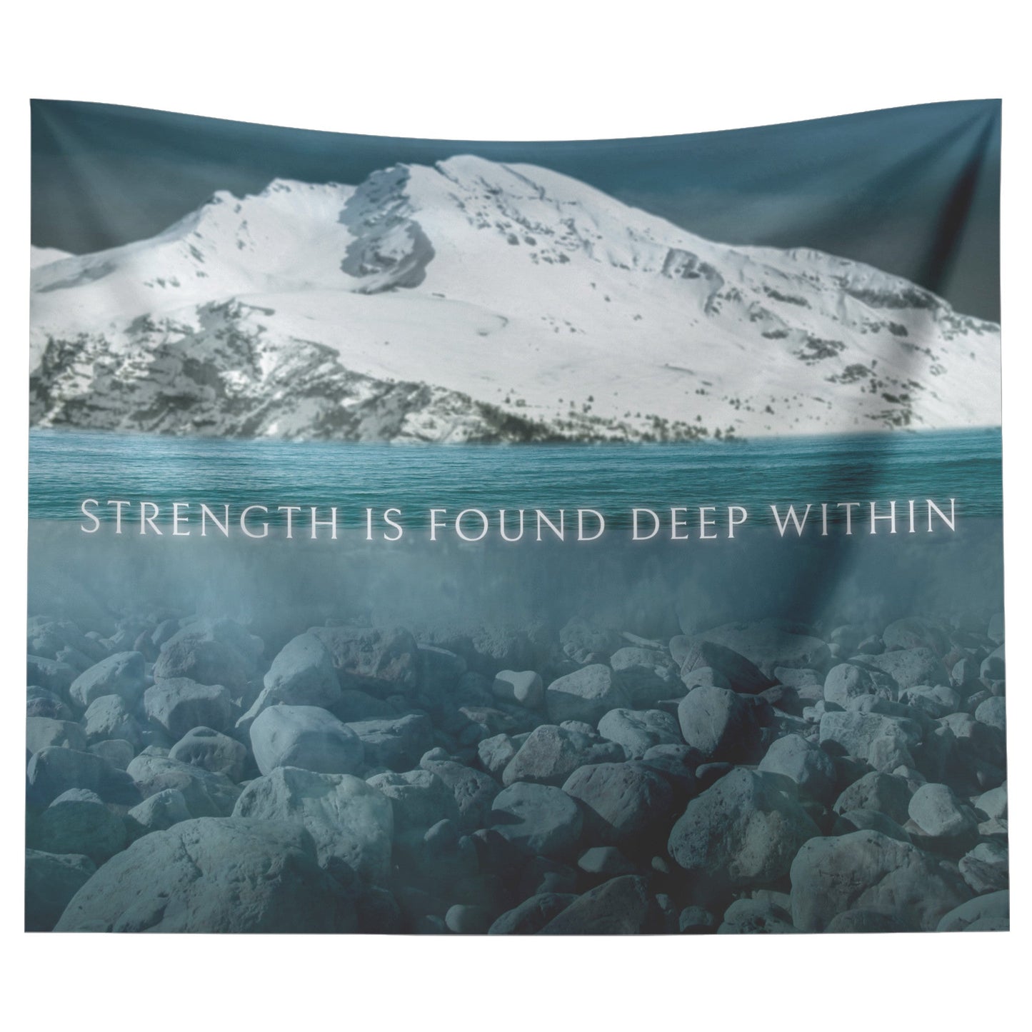 "Strength Is Found Deep Within" Mountain Lake Tapestry - Cold Plunge Gear