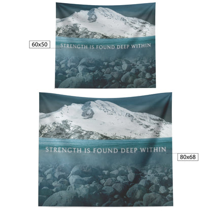 "Strength Is Found Deep Within" Mountain Lake Tapestry - Cold Plunge Gear